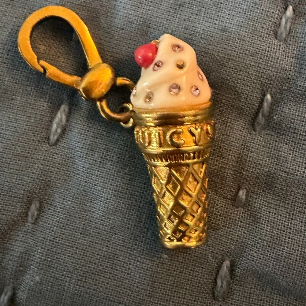 Juicy Couture Ice Cream Cone Bag Charm Gold Rhinestone Cherry Retired Y2K